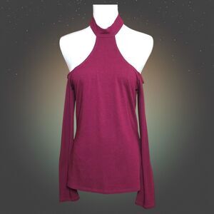 Express Burgundy Halter Cold Shoulder Long Sleeve Top NWT Medium